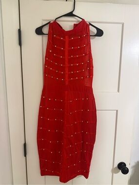 Red Beaded Sheath Dress